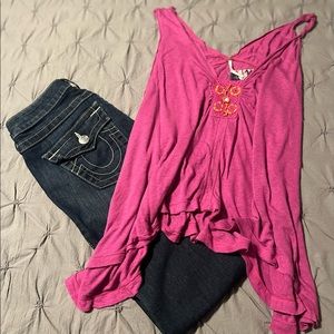 FREE PEOPLE WE THE FREE🌸Super Cute Beaded Flowy Tank Top Sz.Small Fuchsia NWT